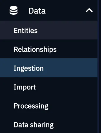 OpenCTI left navigation with Data expanded and Ingestion selected